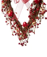 Glitzhome 17" Lighted Valentine's Berry Heart Wreath