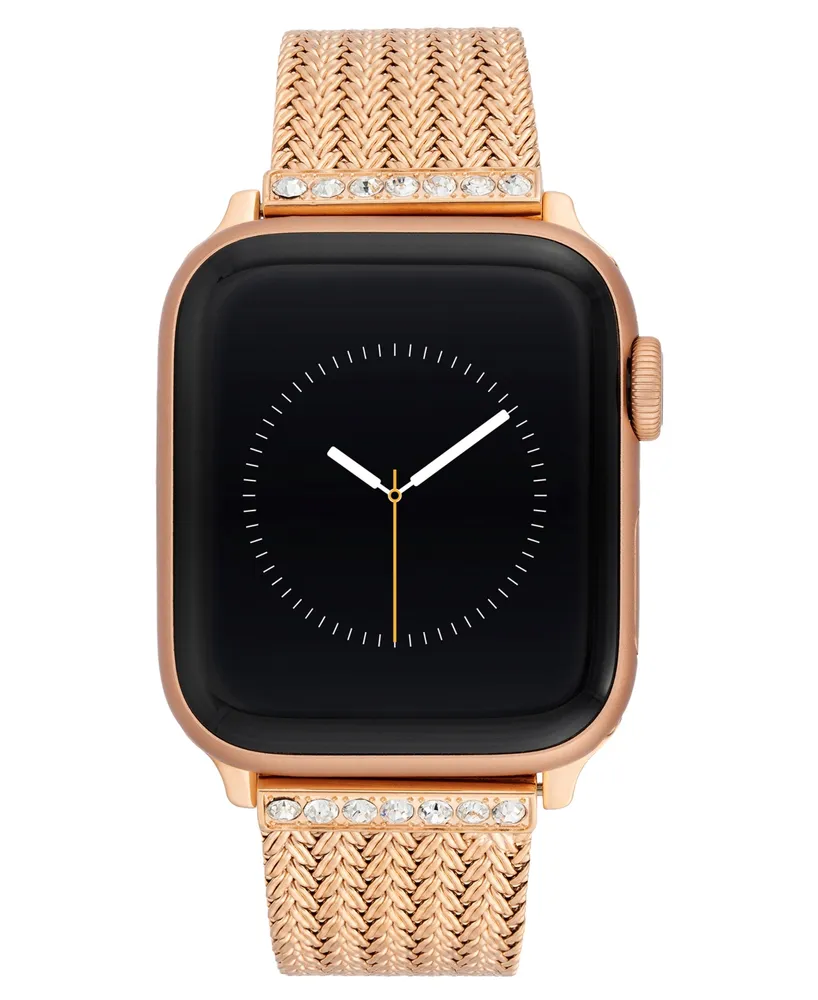 Anne Klein Women's Rose Gold-Tone Stainless Steel Mesh Bracelet with Crystal Accents Compatible with 38/40/41mm Apple Watch