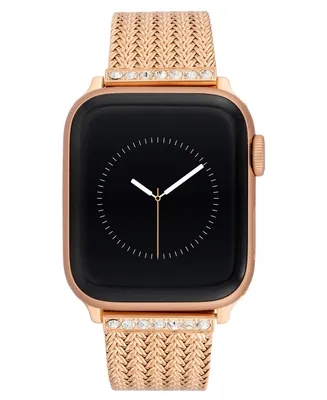 Anne Klein Women's Rose Gold-Tone Stainless Steel Mesh Bracelet with Crystal Accents Compatible with 38/40/41mm Apple Watch