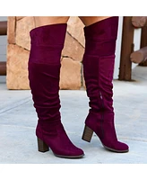 Journee Collection Women's Kaison Wide Calf Stacked Heel Over The Knee Boots