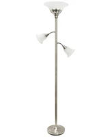 Lalia Home Torchiere Floor Lamp with 2 Reading Lights and Scalloped Glass Shades