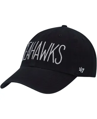 Women's Black Seattle Seahawks Shimmer Text Clean Up Adjustable Hat