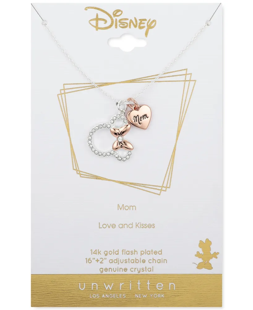 Silver Plated Clear Crystal Minnie Mouse "Mom'" Necklace, 16"+2" Extender