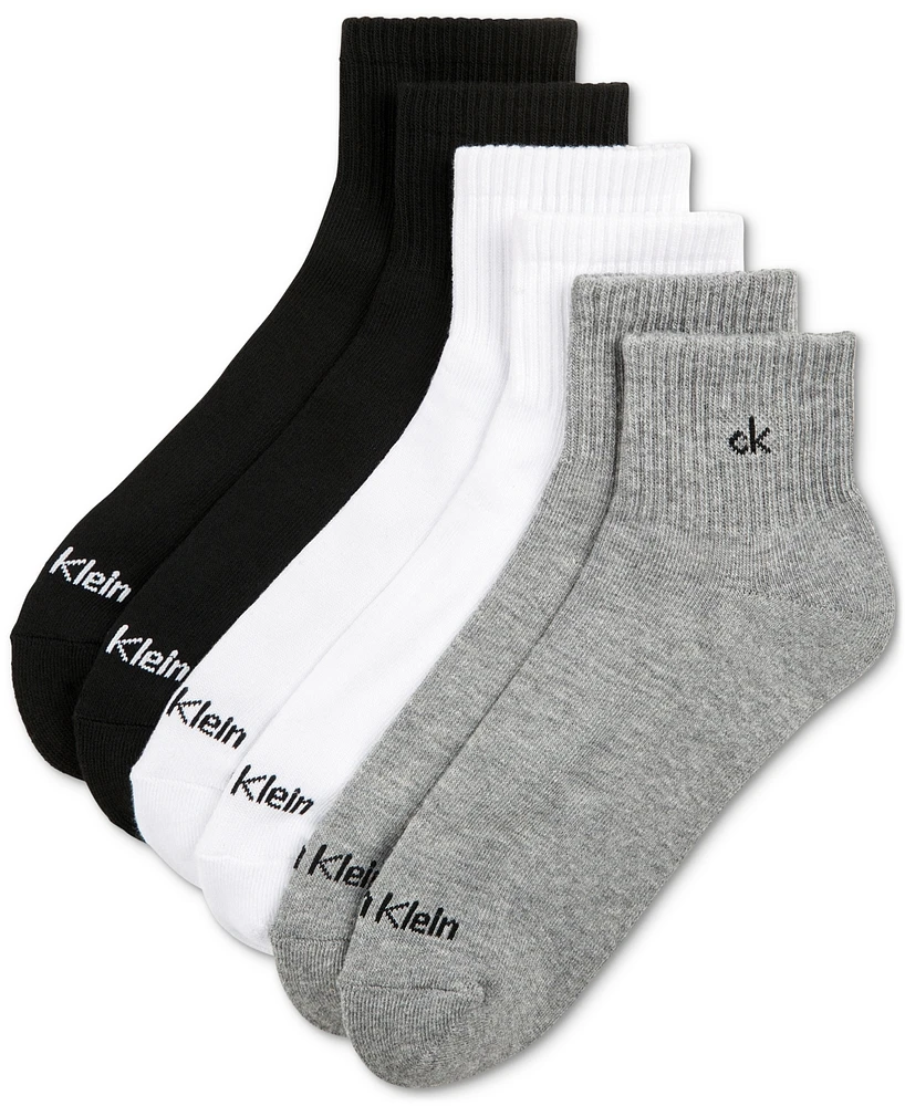 Calvin Klein Athleisure Men's Solid Cushion Quarter Socks, Six Pairs