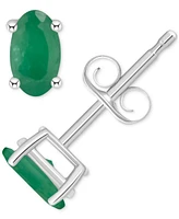 Ruby Oval-Cut Stud Earrings 14k White Gold (Also Emerald)