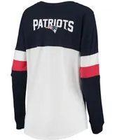 Women's Navy, White New England Patriots Athletic Varsity Lace-Up Long Sleeve T-shirt