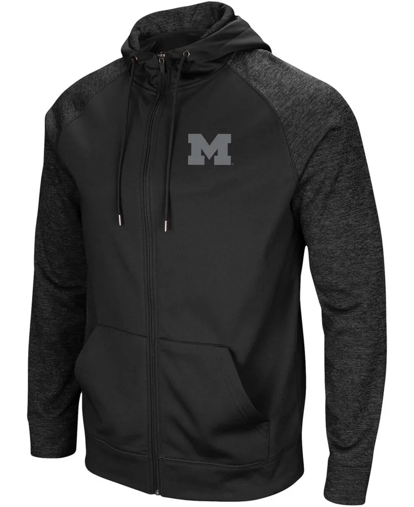 Men's Black Michigan Wolverines Blackout 3.0 Tonal Raglan Full-Zip Hoodie