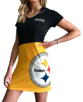 Women's Black, Gold-Tone Pittsburgh Steelers Hooded Mini Dress - Gold