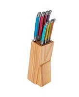 French Home 8 Piece Laguiole Kitchen Knife Set with Wood Block, Rainbow Colors