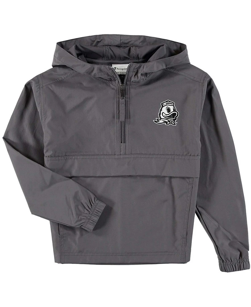 Big Boys and Girls Graphite Oregon Ducks Pack and Go Quarter-Zip Windbreaker Jacket