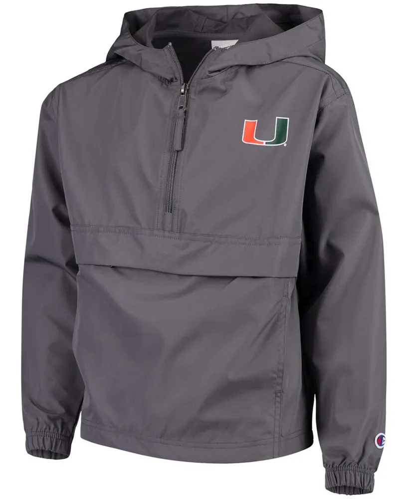 Big Boys and Girls Graphite Miami Hurricanes Pack Go Windbreaker Jacket