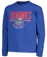 Big Boys and Girls Royal Kansas Jayhawks Basketball Long Sleeve T-shirt