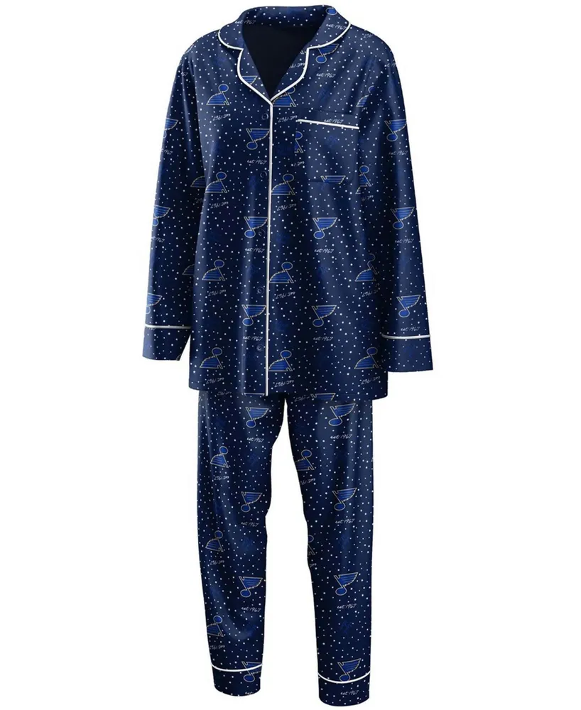 Women's Navy St. Louis Blues Long Sleeve Button-Up Shirt and Pants Sleep Set