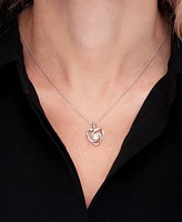 Cultured Freshwater Pearl (6mm) & Diamond Accent Swirl Heart 18" Pendant Necklace in Sterling Silver