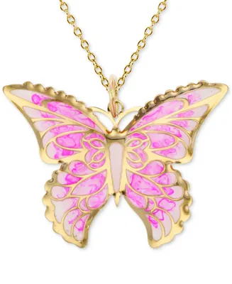 Enamel Ombre Butterfly 18" Pendant Necklace in 14k Gold