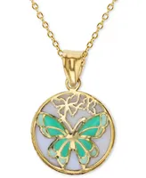 Enamel Butterfly 18" Pendant Necklace in 14K Yellow Gold