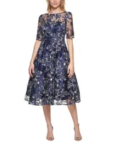 Eliza J Embroidered Sequin Midi Dress