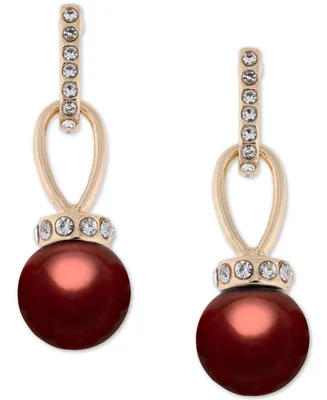 Charter Club Imitation Pearl and Pave Drop Earrings, Created for Macy's