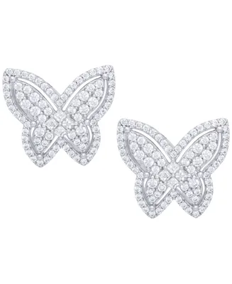 Cubic Zirconia Butterfly Stud Earrings in Fine Rose Gold Plate or Fine Silver Plate