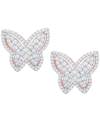 Cubic Zirconia Butterfly Stud Earrings Fine Rose Gold Plate or Silver