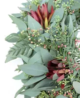 Magnolia Supply Co Fresh Seeded Eucalyptus, Red Berry and Safari Sunset Wreath, 20"