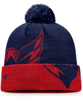 Men's Navy, Red Washington Capitals Block Party Cuffed Knit Hat with Pom