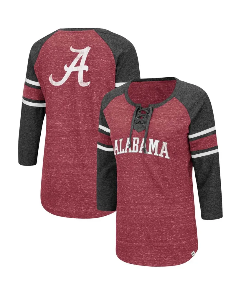 Women's Crimson, Heathered Charcoal Alabama Crimson Tide Scienta Pasadena Raglan 3/4 Sleeve Space Dye Lace-Up T-shirt