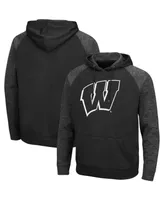 Men's Black Wisconsin Badgers Blackout 3.0 Tonal Raglan Pullover Hoodie