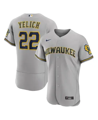Men's Christian Yelich Gray Milwaukee Brewers Road Authentic Player Logo Jersey