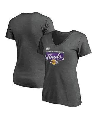 Women's Heather Charcoal Los Angeles Lakers 2020 Western Conference Champions Locker Room Plus V-Neck T-Shirt