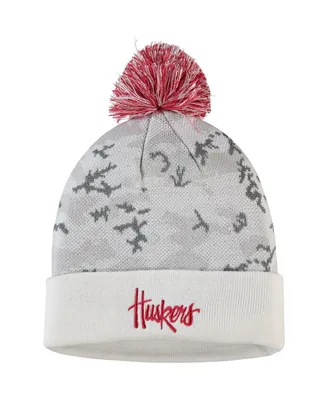 Men's White and Scarlet Nebraska Huskers Cuffed Knit Hat with Pom