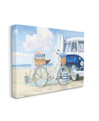 Stupell Industries Bike and Van Beach Nautical Blue White Painting Stretched Canvas Wall Art, 16" x 20"