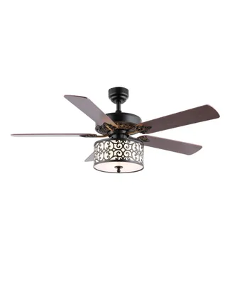 Paolo 3-Light Farmhouse Industrial Iron Scroll Drum Shade Led Ceiling Fan with Remote