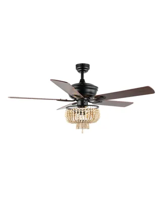 Opal 3-Light Farmhouse Rustic Wood Bead Shade Led Ceiling Fan with Remote