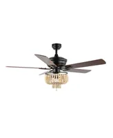 Opal 3-Light Farmhouse Rustic Wood Bead Shade Led Ceiling Fan with Remote