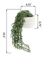 17.5" String of Artificial Beads in 5" Geo Ceramic Pot - White, Green