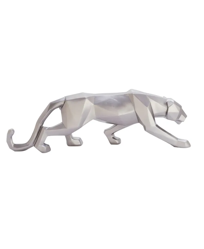 CosmoLiving by Cosmopolitan Silver Polystone Sculpture, Leopard 6" x 18" x 3" - Silver