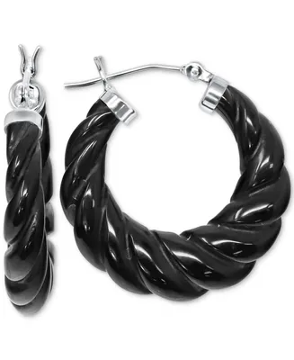 Black Agate Twist Small Hoop Earrings in Sterling Silver