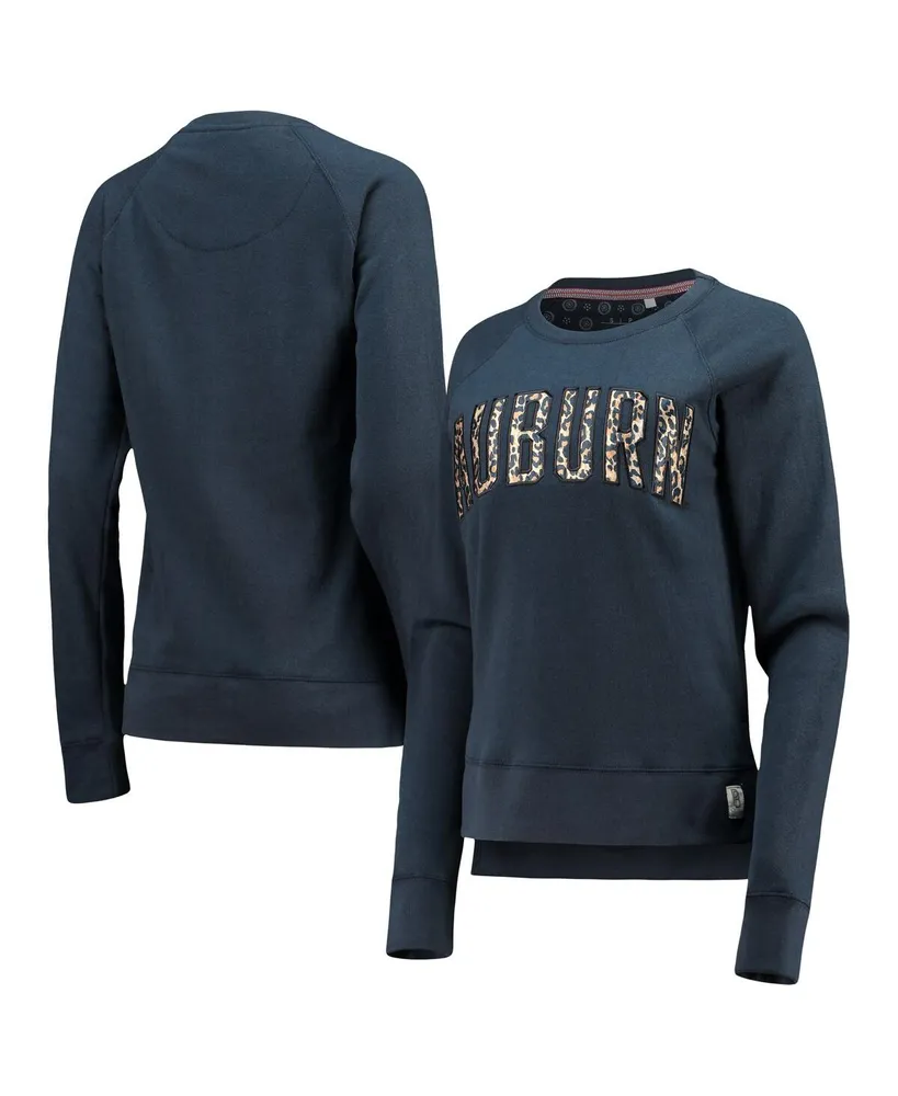 Women's Navy Auburn Tigers Dallas Animal Print Raglan Pullover Sweatshirt