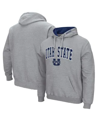 Men's Heathered Gray Utah State Aggies Arch and Logo Pullover Hoodie