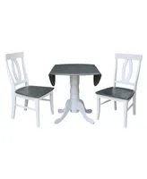 42" Dual Drop Leaf Dining Table with 2 Splat Back Chairs, 3 Piece Dining Set