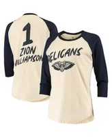 Women's Zion Williamson Cream New Orleans Pelicans Raglan 3/4-Sleeve T-shirt