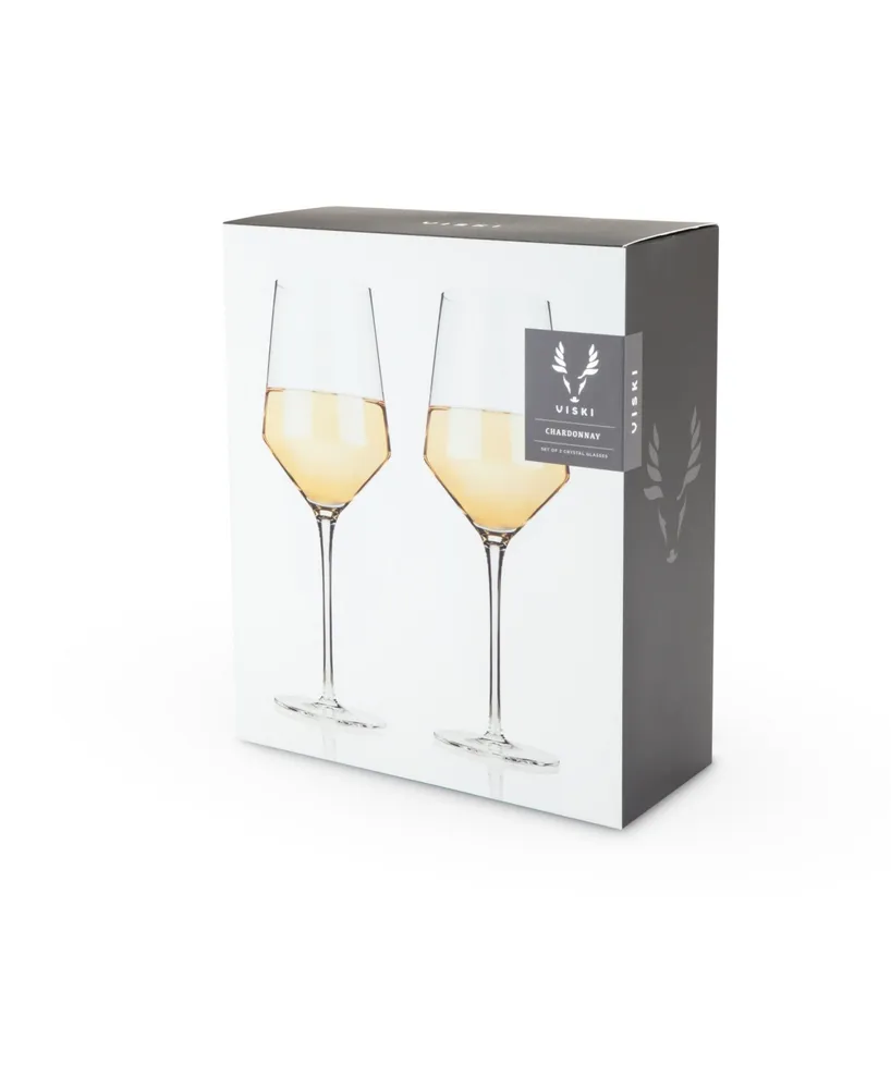 Viski Raye Angled Crystal Chardonnay Wine Glasses, Set of 2, 13 Oz