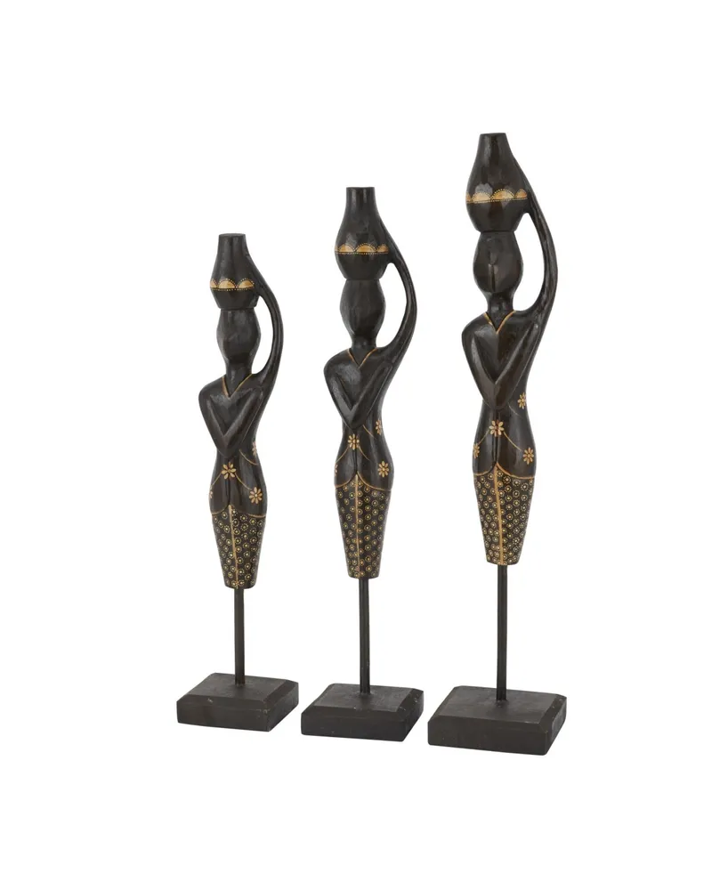 Wood Bohemian Sculptures, Set of 3