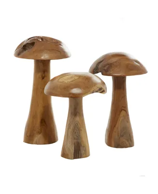 Teak Wood Mushroom Sculpture, Set of 3