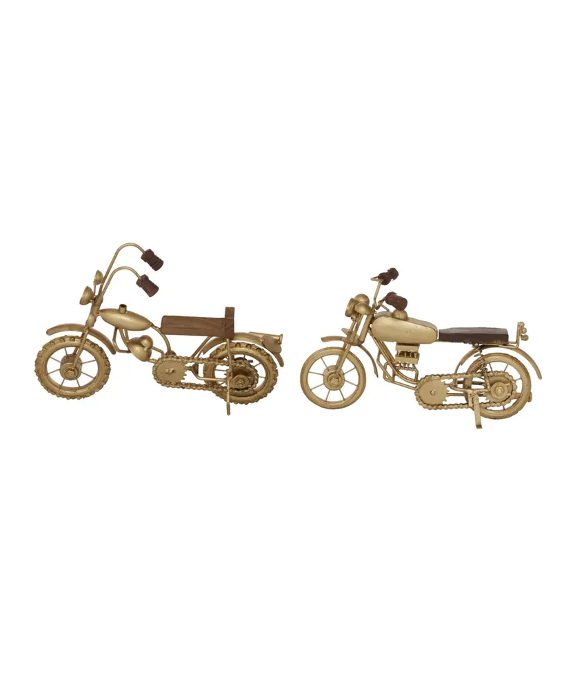 Metal Contemporary Motorcycle Sculpture, Set of 2 - Gold