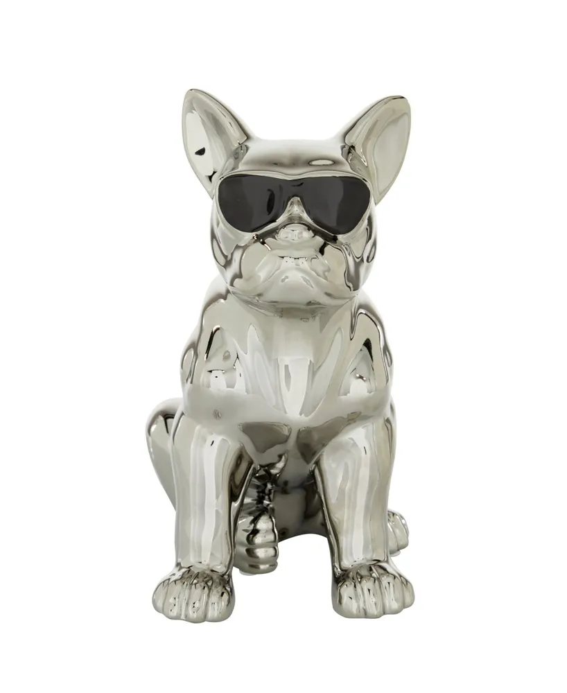 CosmoLiving by Cosmopolitan Ceramic Glam Dog Sculpture, 12" x 6" - Silver