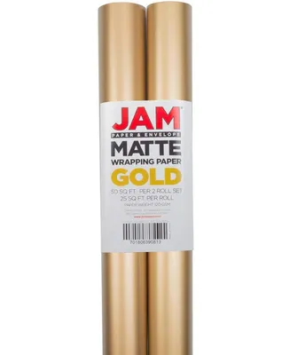 Jam Paper Gift Wrap 50 Square Feet Matte Wrapping Paper Rolls, Pack of 2 - Matte Gold