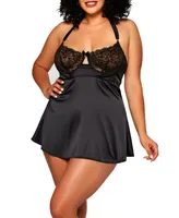 iCollection Plus Roseanne Silky Babydoll Chemise 2pc Lingerie Set