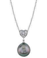 Cultured Tahitian Pearl (10mm) & Diamond Accent Heart 18" Pendant Necklace in 14k White Gold